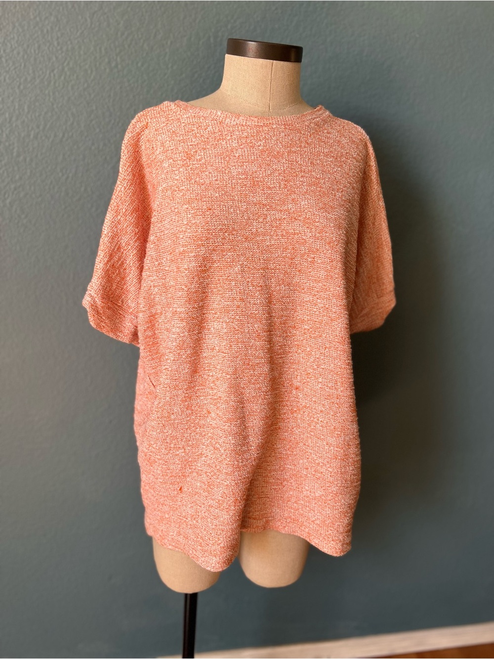 Zara Collection oversized Textured Coral Peach Knit Short Sleeve Sweater Top